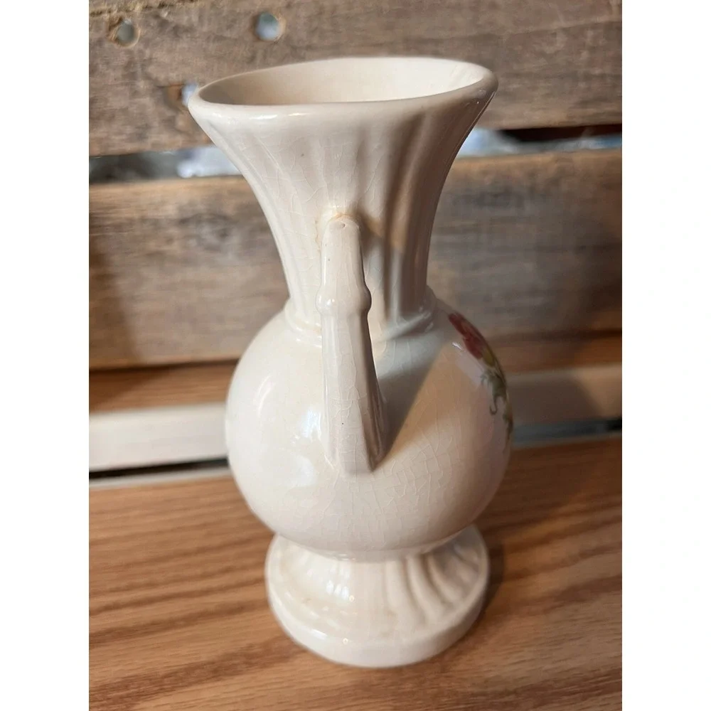 Vintage‎ Royal Copley Porcelain Vase with Vibrant Floral Design and Handles MCM